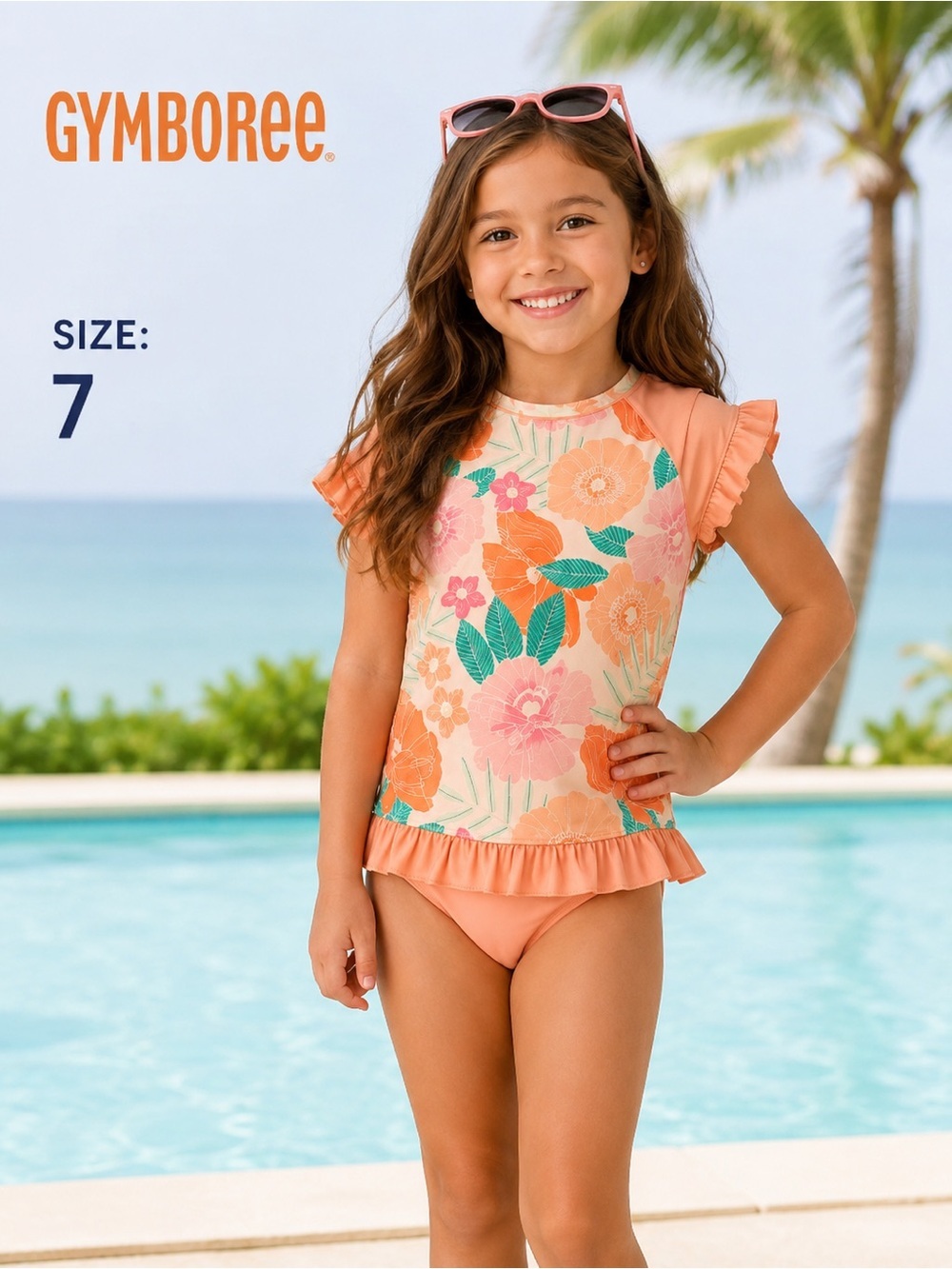 Gymboree summer beach Vacation Floral girls swimming Top/size 7